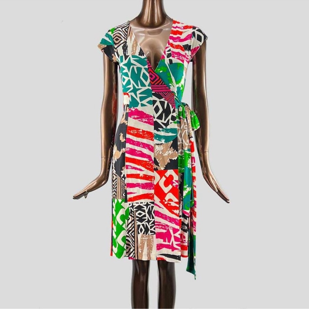 Diane Von Furstenberg Colorful Graphic Wrap Dress